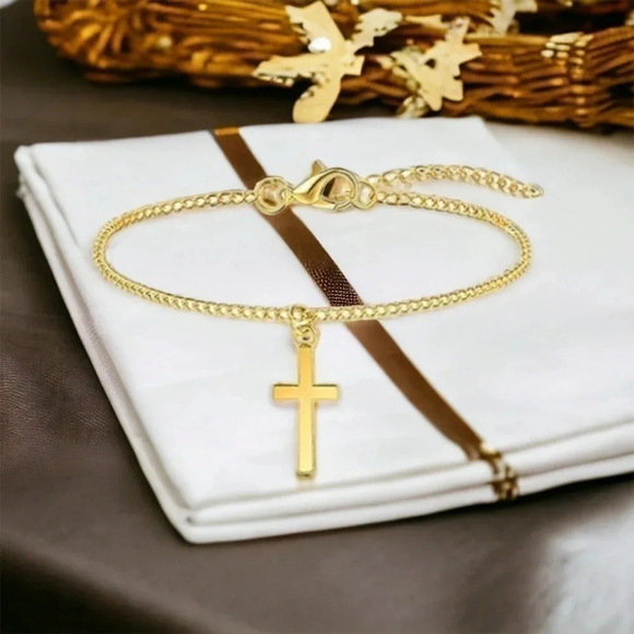 Gold Cross Anklet Bracelet - Picture 5 of 5